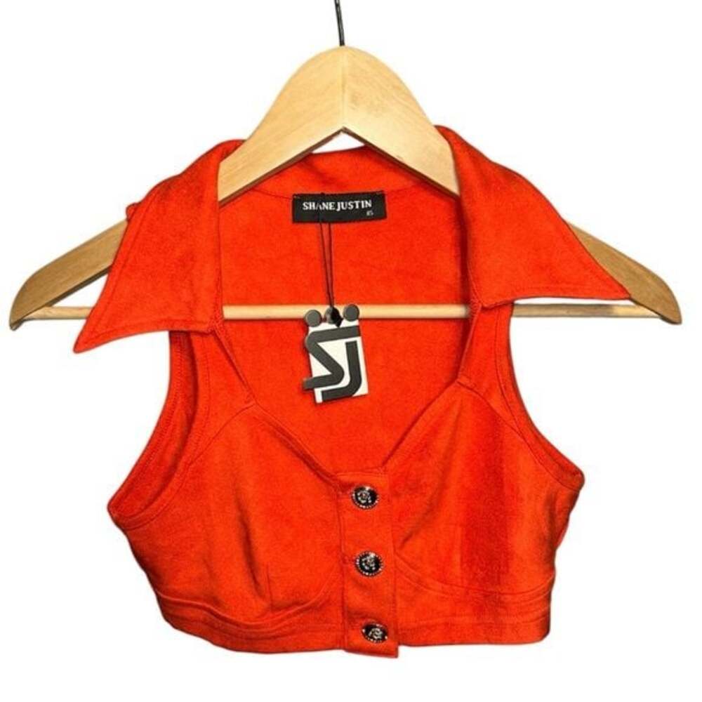 NWT Shane Justin Bright Orange Cropped Vest, Size XS